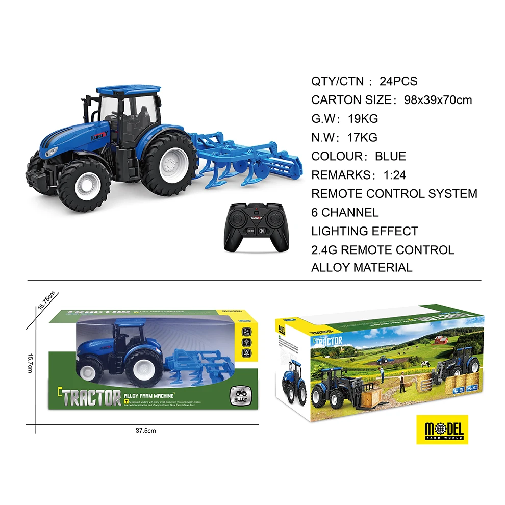 6639 ч 1/24 2 4 г 6-дюймовый литой фермерский автомобиль John Deered RC трактор с грузовиком для Выравнивания Земли