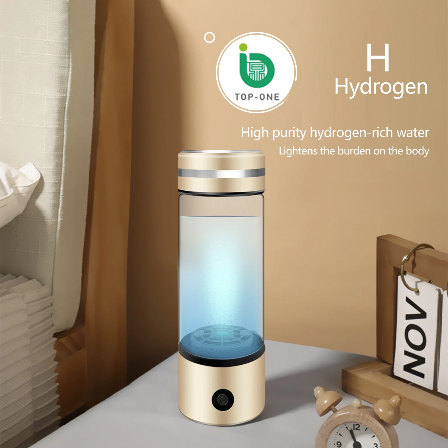 USB Rechargeable 300ml Glass Alkaline Hydrogen Water Bottle Custom Logo Portable Personal Care Appliance