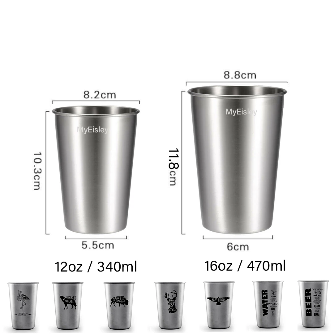Custom Logo Stainless Steel Cup, Stackable Stainless Steel Pint Cup 16 Oz Water Tumbler Pint Glass