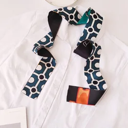 Summer Women Short Stain Ribbon Handbag Narrow Scarf Ladies Twill Silk Scarf