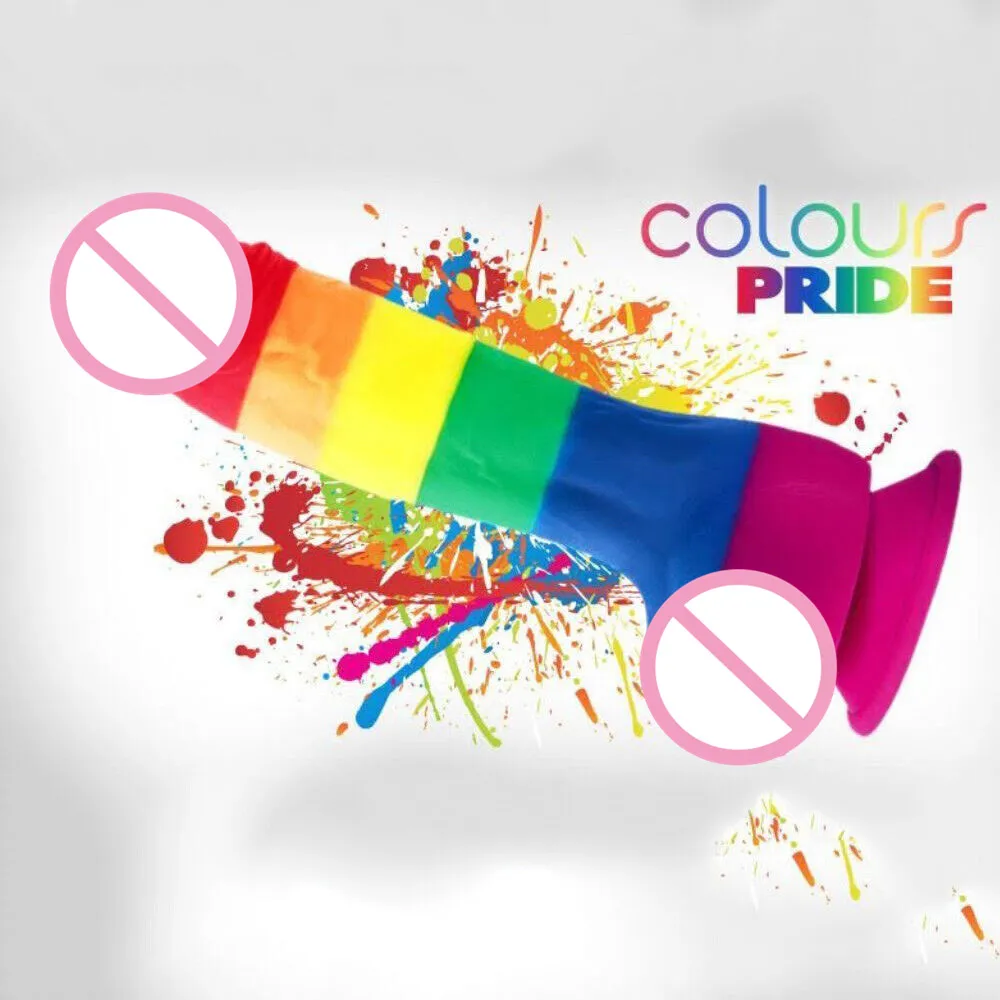 Adult women toys LGBT Pride Realistic 7 Inch Rainbow Dildo with Balls