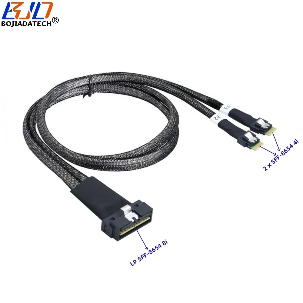 PCI-E Ultraport SAS 4.0 LP Low profile SFF-8654 8i 74pin to 2 x  Slimline SFF-8654 4i 38Pin Server Data Connection Cable 0.5M 1M