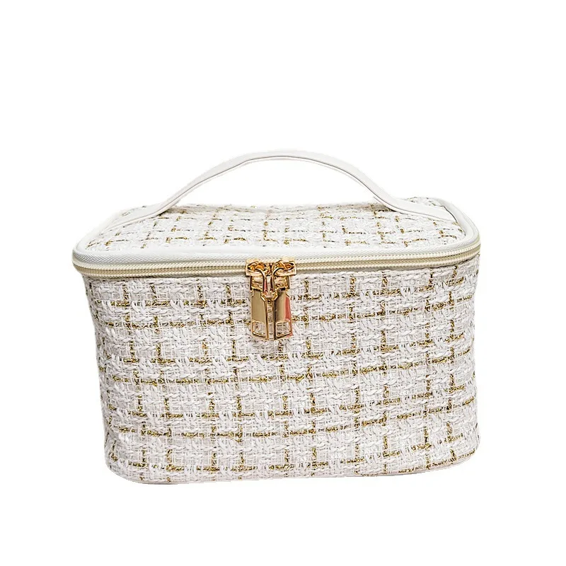 Cotton Plaid Checkered Skin Care Products Cosmetic Storage Bag Make Up Cases Organizer for Women and Girls