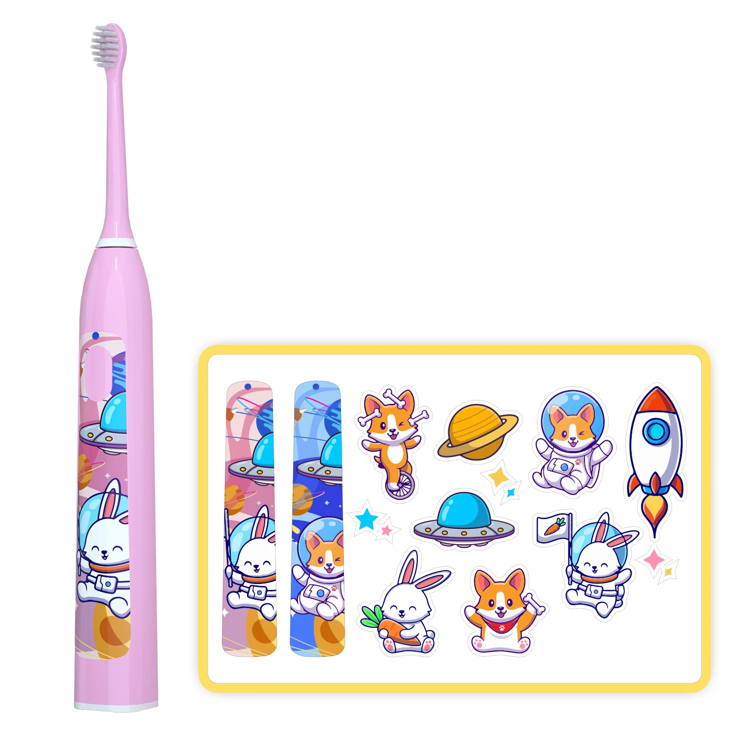 Детская электрическая зубная щетка с звуковой технологией 4 режима умным таймером и наклейка мультяшным дизайном перезаряжаемая