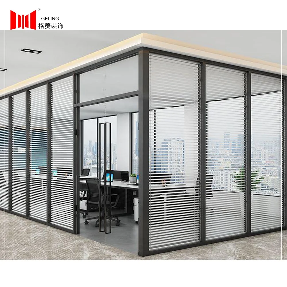 Aluminum channel frame sections double glass fixed detachable office partition wall with blind for home