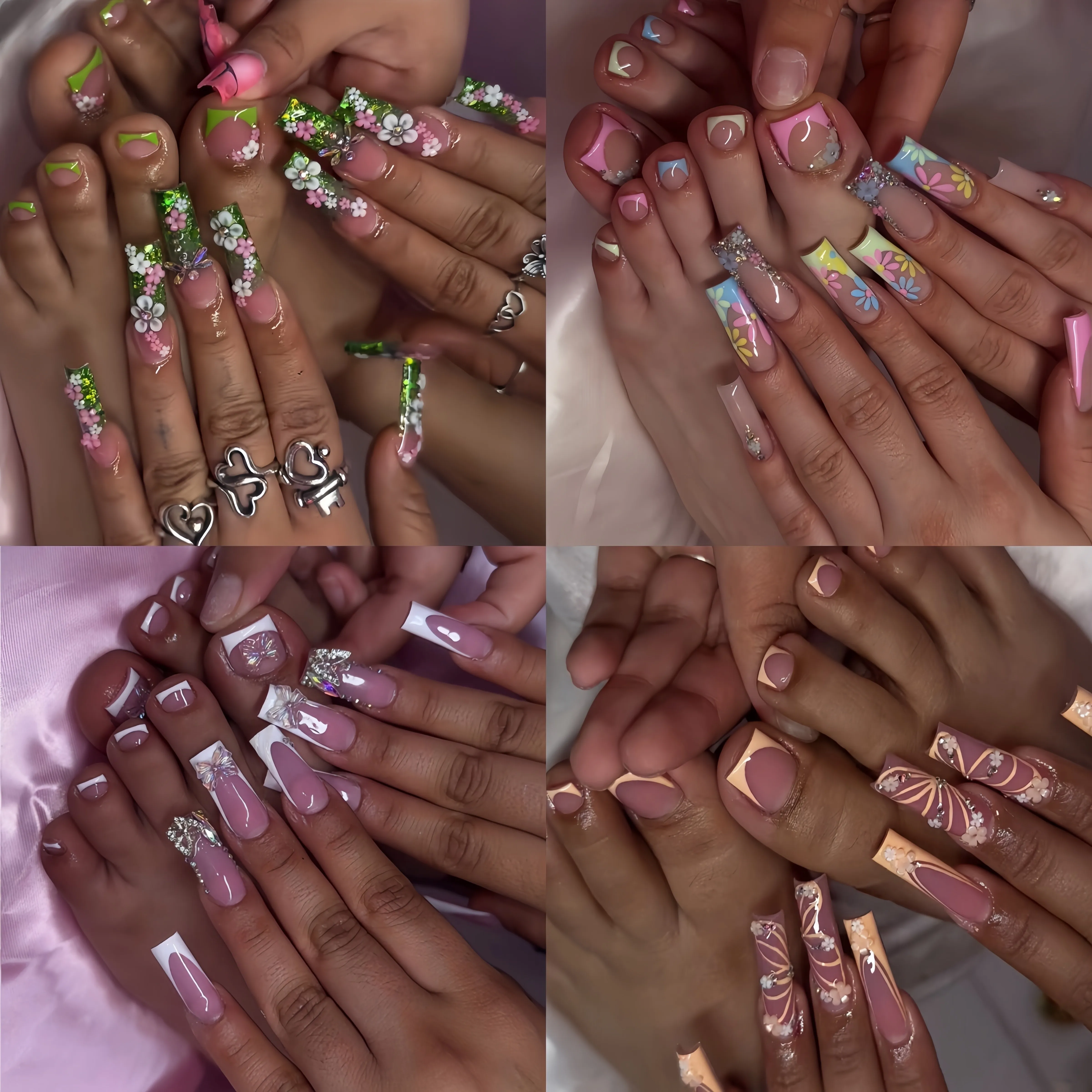 48PCS Press on Nails and Toes Set Artificial Finger False Nails Full Cover French Tip Acrylic Press on Nails and Toe Set