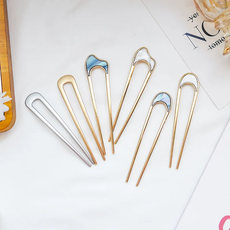 Net red simple fritillae matte hair fork ball head pan hair machine temperament hair pin U alloy hairpin