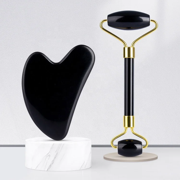 OEM Label Rose Quartz Jade Roller And GuaSha Set Wholesale Anti-aging Jade Roller Kit Natural Jade Guasha Stone Massage Set