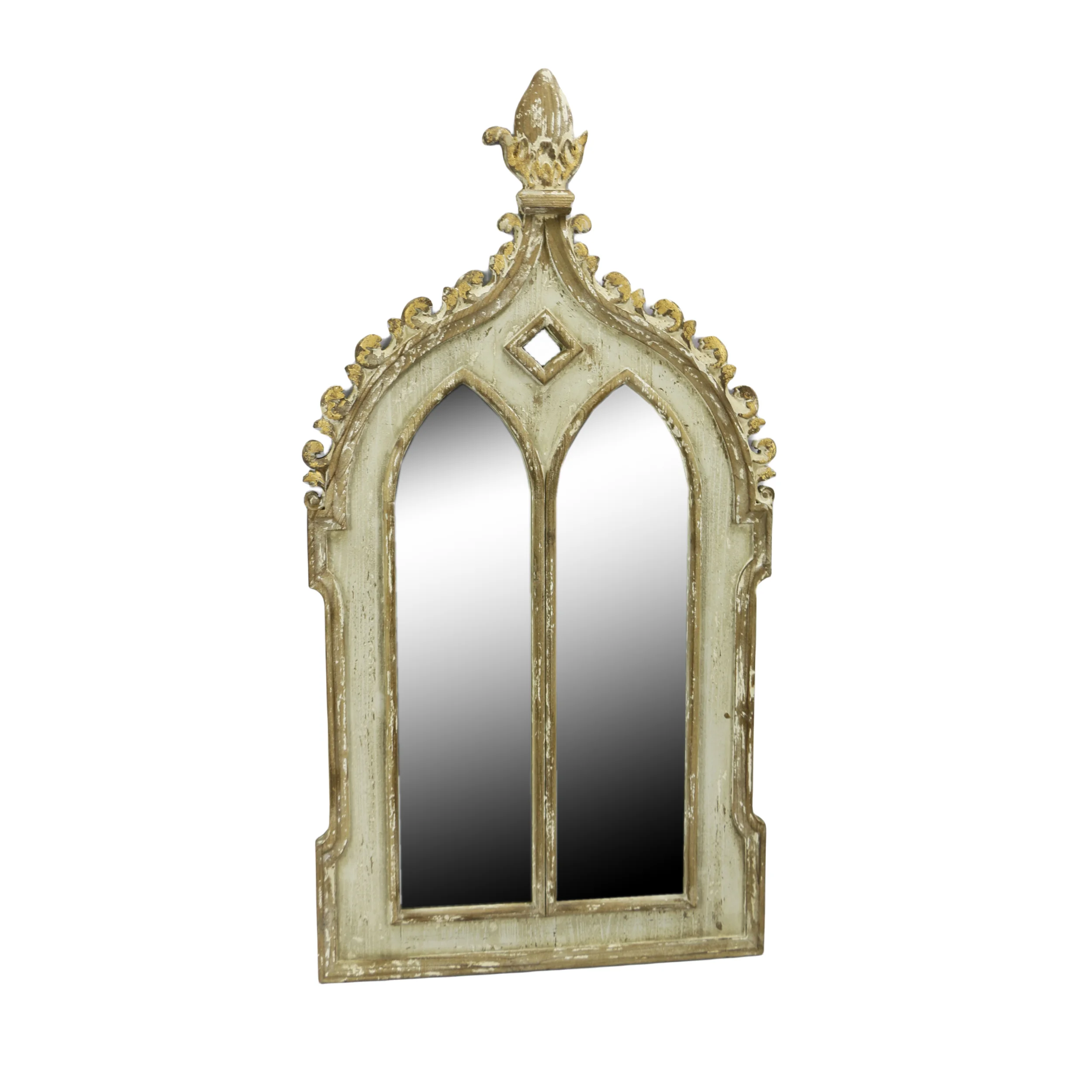 Antique Arch Style Hanging Wall Mirror Farmhouse Window Shape Decorative Garden Mirror Wood Framed Wall Mounted Mirrors