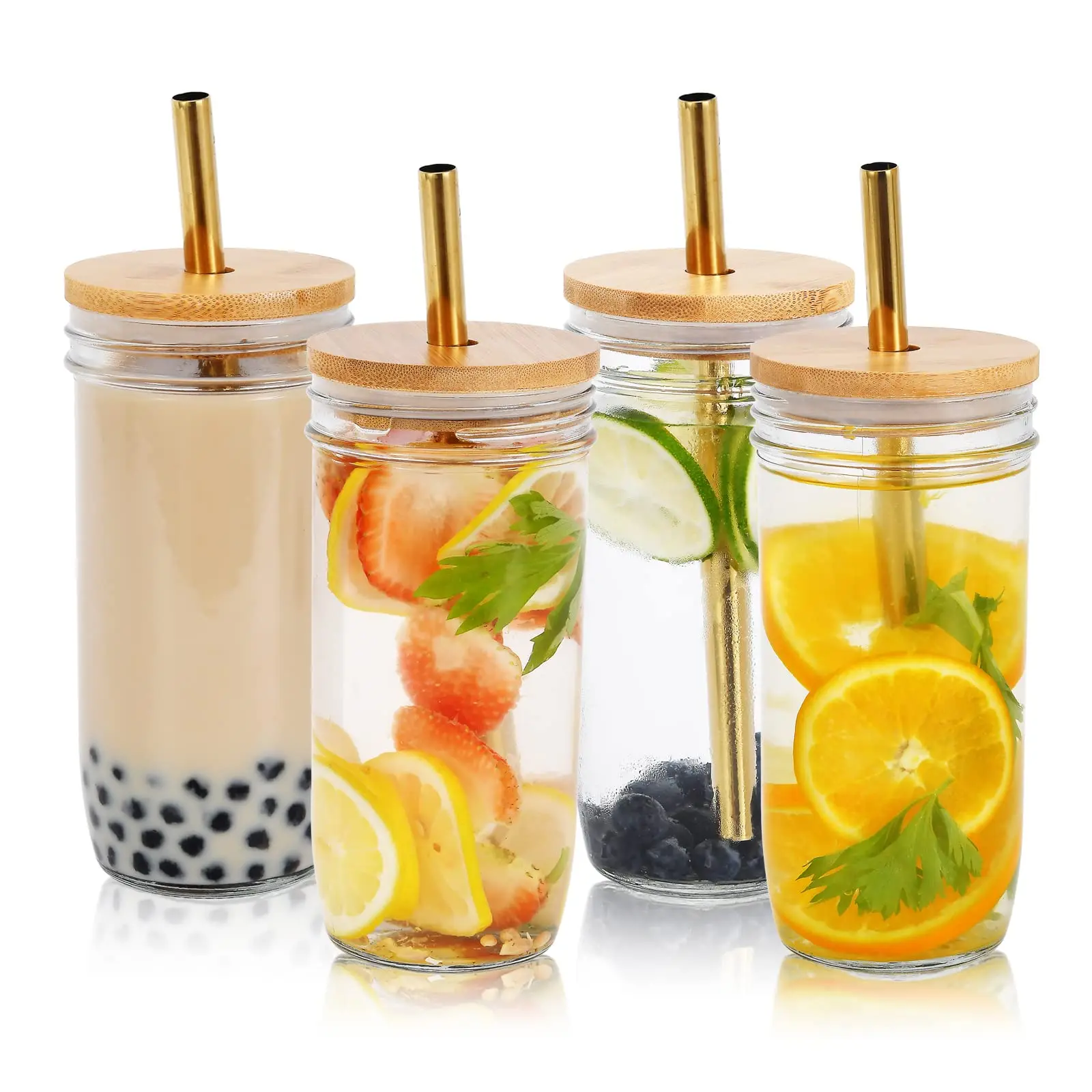 wholesale Tea Glass Cups Custom 24 Oz Iced Coffee Glasses Drink Cup with Bamboo Lid and Straw giveaways