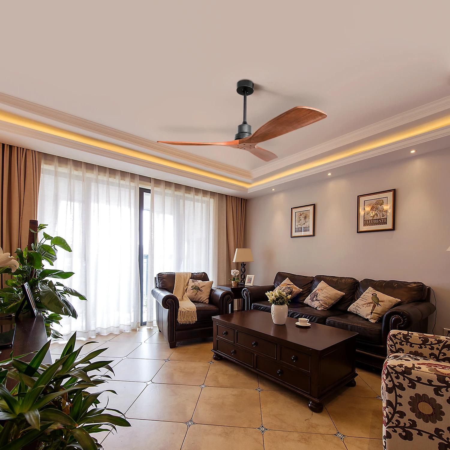 52 Inch Remote Control Silent Fan Timber Blades Electric Mute DC Motor Ceiling Fan