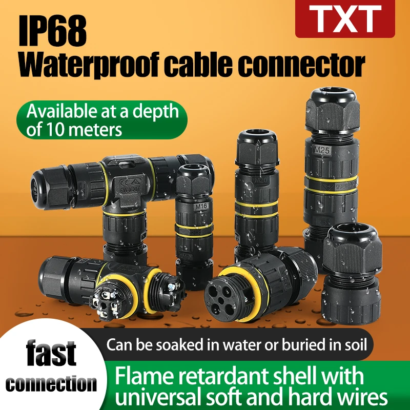 IP68 waterproof connector M25 underwater connector buried wire joint three-way straight through cable terminal post 2-core