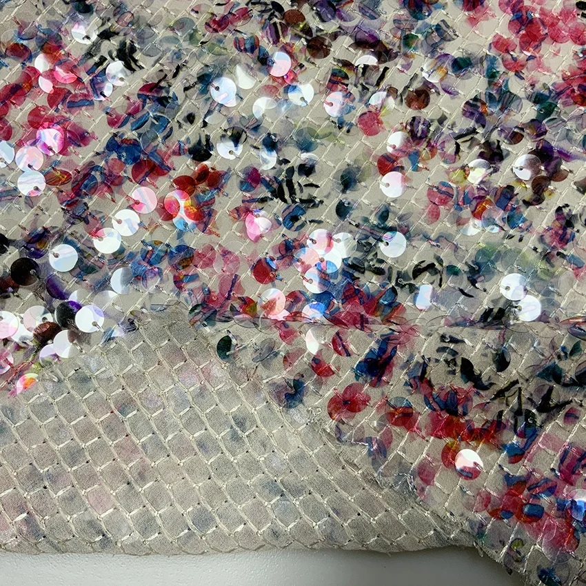 Shaoxing textile factory price 3D printed sequin embroidery chiffon fabric with sequins
