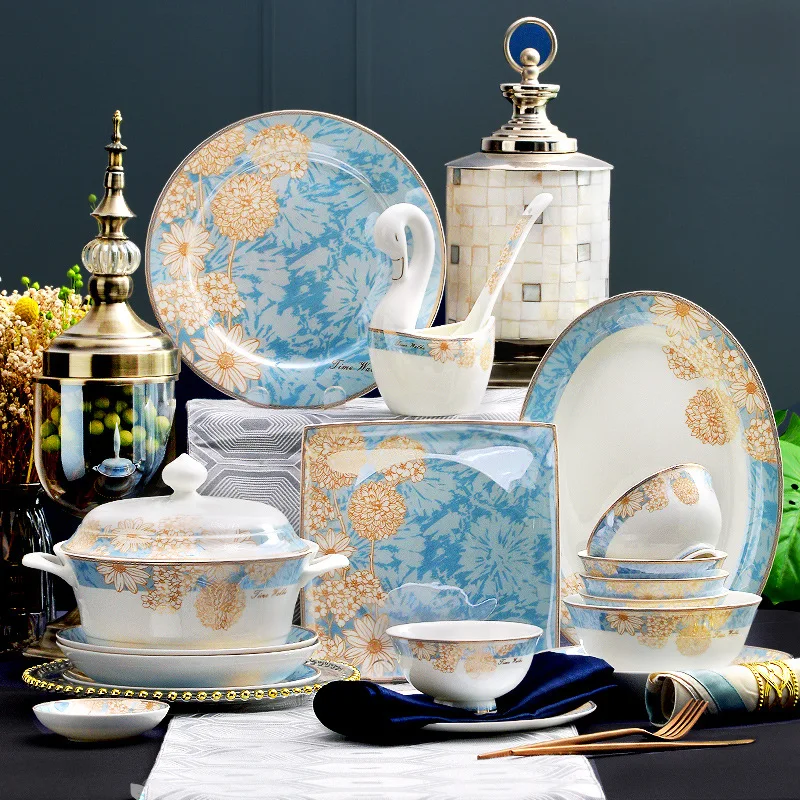 Plates Porcelain Dinnerware Sets Dining Room Ceramic Nordic Luxury Wholesale 60 Pcs Gift Box Minimalist Giveaways Fashionable