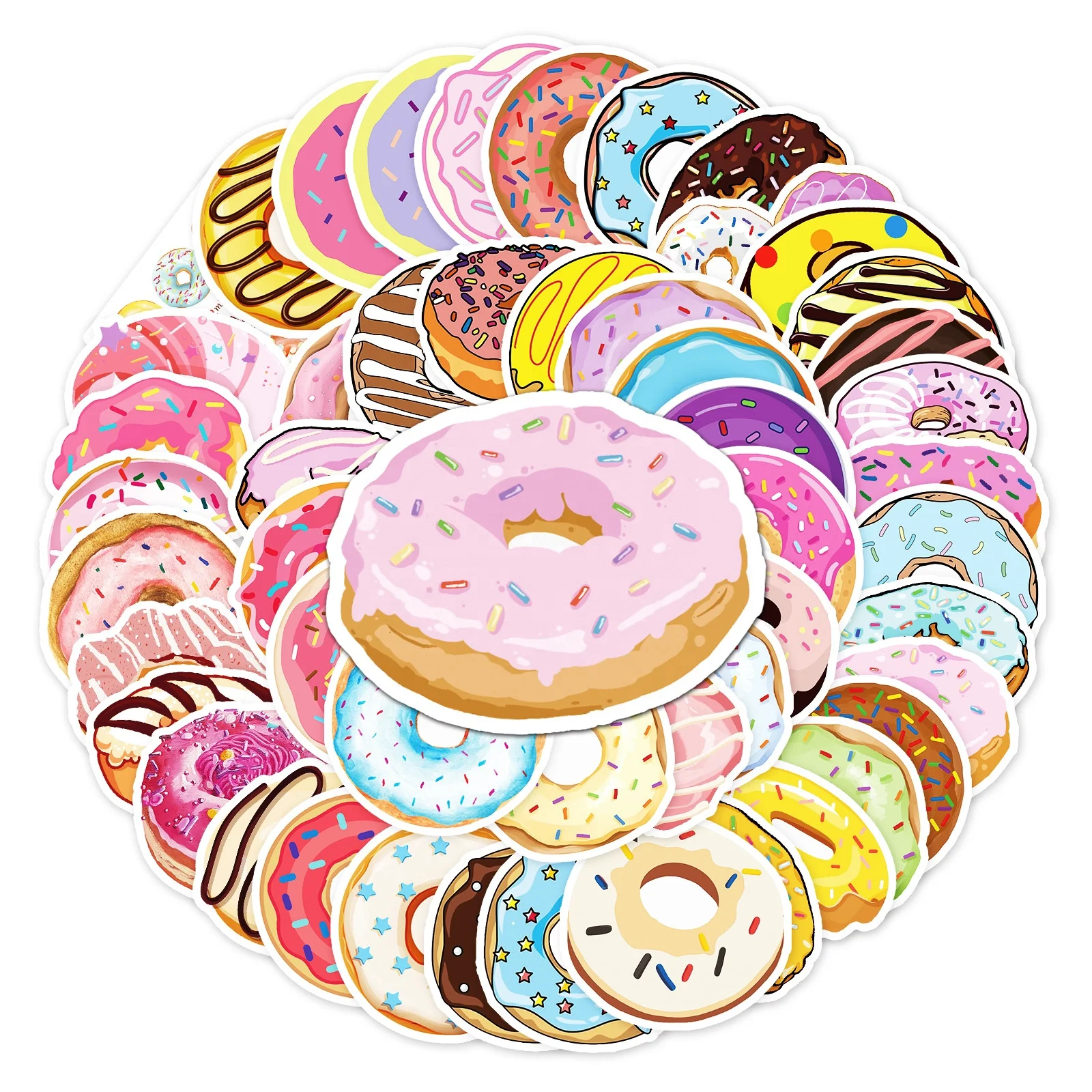 50pcs Cartoon Donut Waterproof Stickers Cute Laptop Stickers Book Phone Case Decorative Sticker