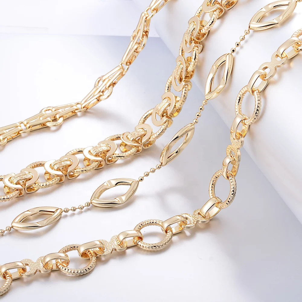 Shinny 18K Gold PVD Plated Brass Chain Bulk Flat Cable for Necklace Bracelet Wholesale Raw Chains for Jewelry Making Findings
