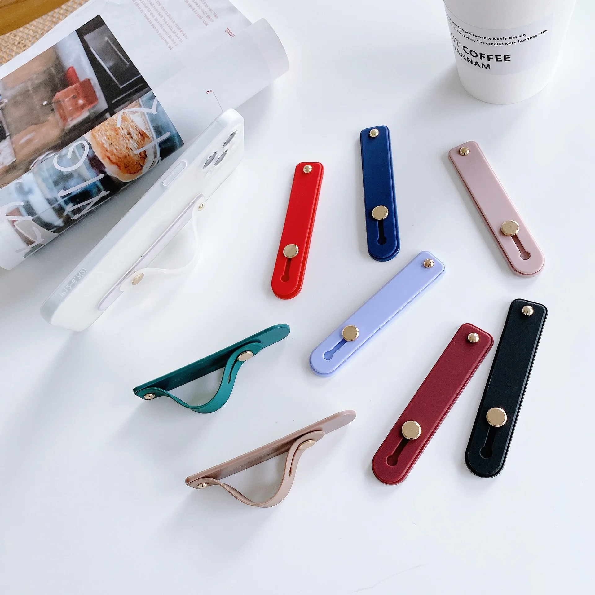 AIMUDUER True Solid Color Plain Sticky Adhesive Phone Finger Loop Grips Strap