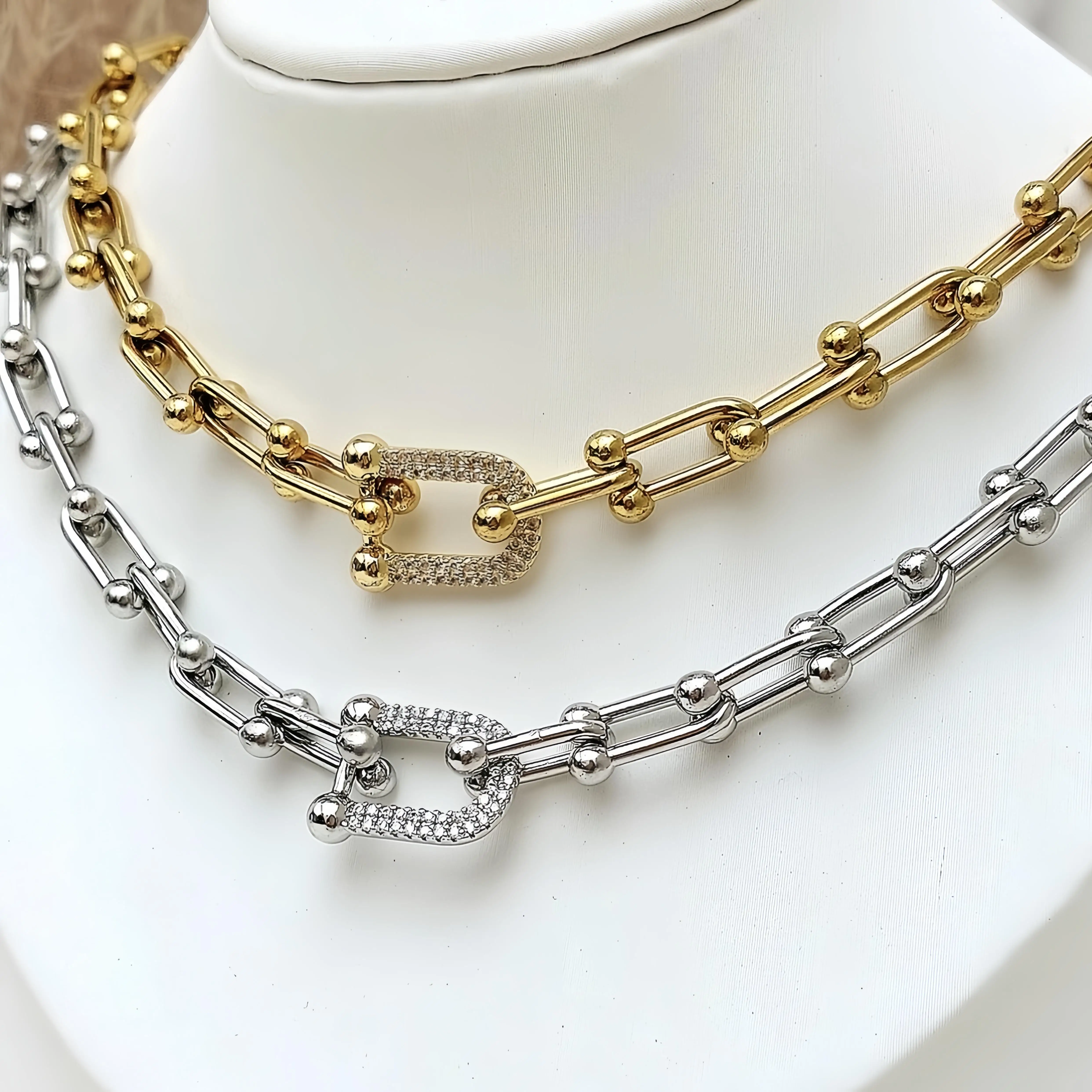 Cuban Lock zircon Diamond Charm Fashion Choker Necklace 18k Gold  Silver Plated No Tarnish Link Chain Jewelry Necklace Men