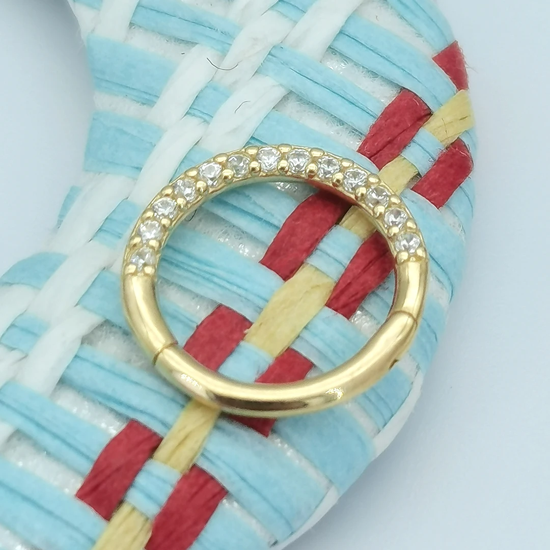 Custom 14k Solid Yellow Gold Hip Hop Hinged Segment Clicker Paved Bling CZ Jewelry Septum Daith Wholesale Piercing Ring