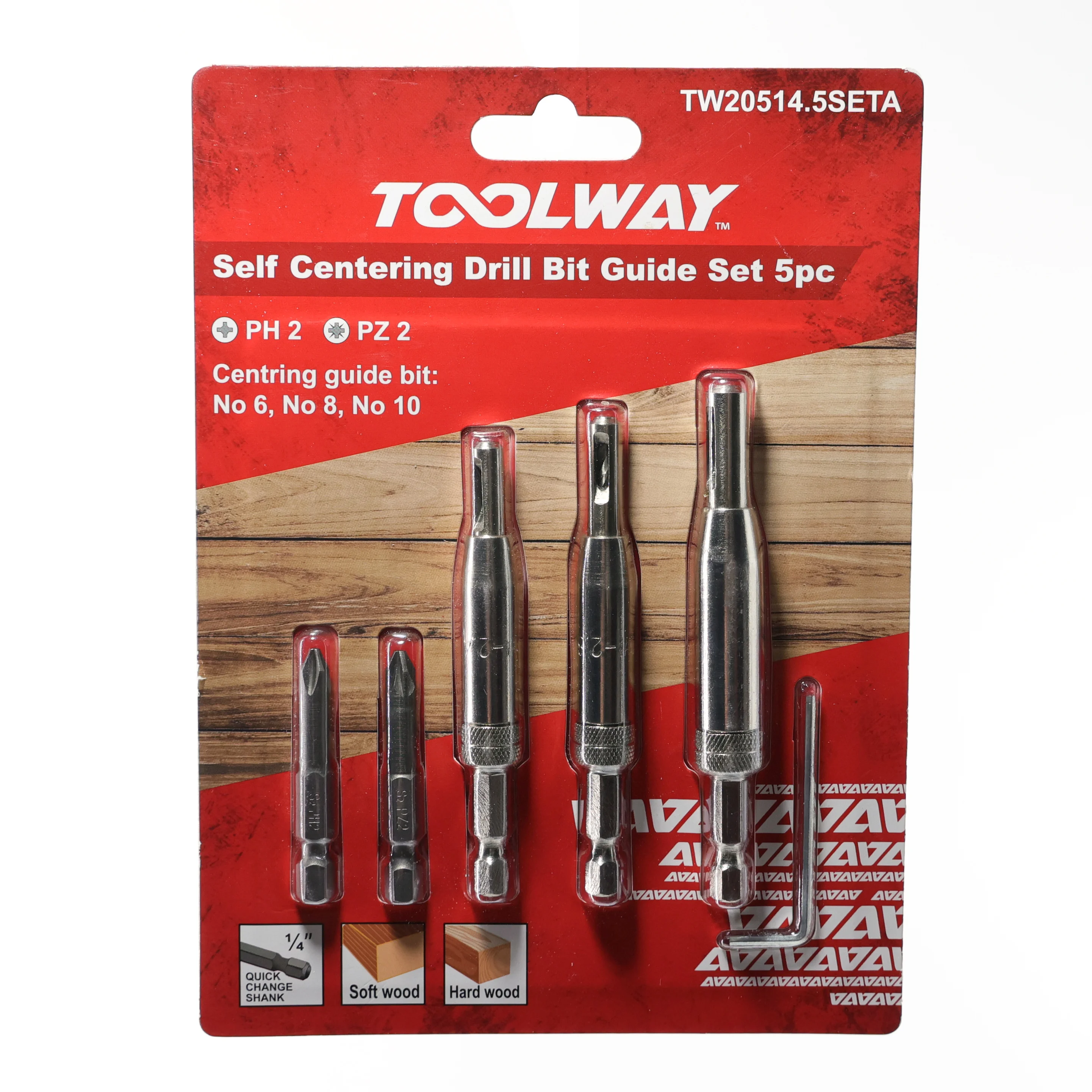 TOOLWAY self centring guide bit with screwdriver bits countersink hinge tapper core drill bit set for door