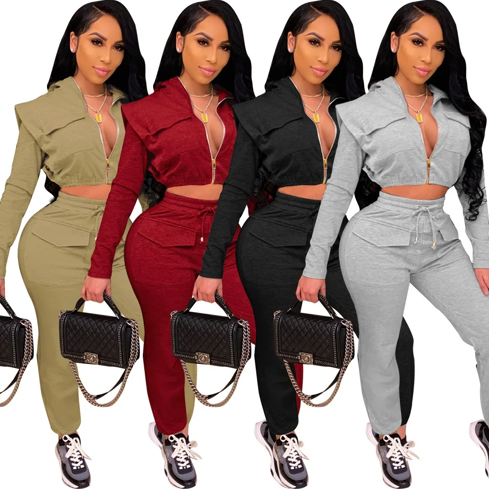 2021 women clothes 2 Piece Thick Pant Sets Joggers Sweat Suit Sets Winter Tracksuits Long Sleeve Two Piece Pants Trousers Sets
