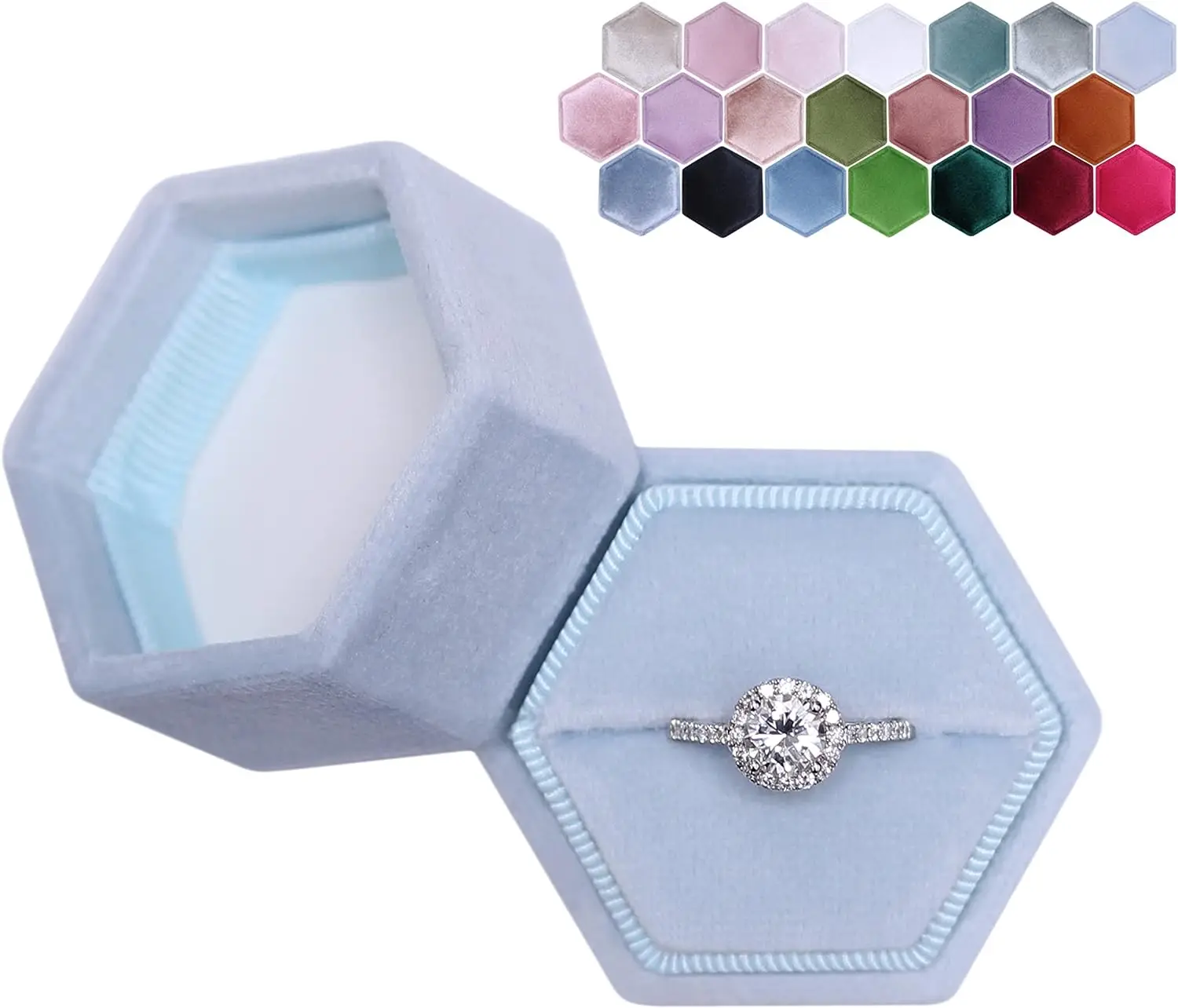 Wedding Ring Box For Engagement Double Ring Hexagon Jewelry Box Packaging Velvet Jewelry Ring Box