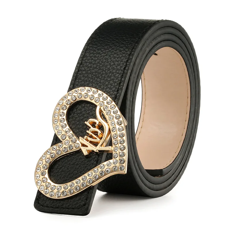 Fashion Womens Pu Belts Bb Simon Rhinestone Belt Heart Buckle Women Belts 2021