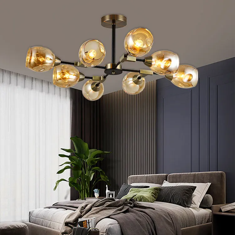  Ganva Modern Luxury Bedroom Hotel Decorative Golden Ball Glass Chandelier Pendant