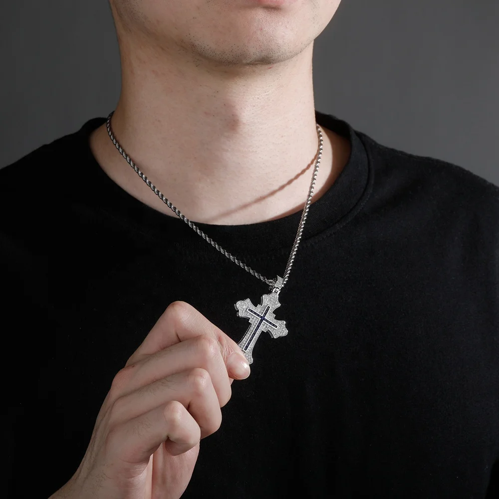 Mister Jewelry Luxury Iced Out Baguette Jesus Cross Statue Charm Pendant Necklace
