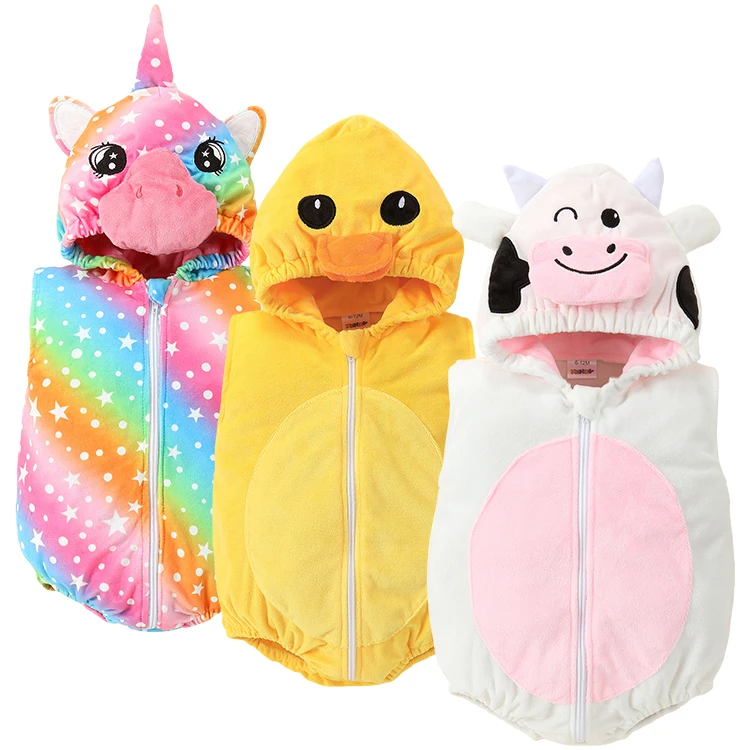 MICHLEY Customized Babi Jumpsuit Super Soft Newborn Sleeveless Flannel Baby Animal Romper Clothes