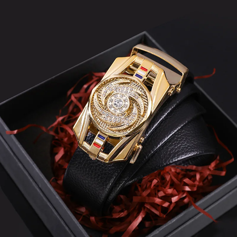 YD7 Four-leaf clover windmill inlaid rhinestone square automatic buckle belt shoes and clothing gift belt spot sales