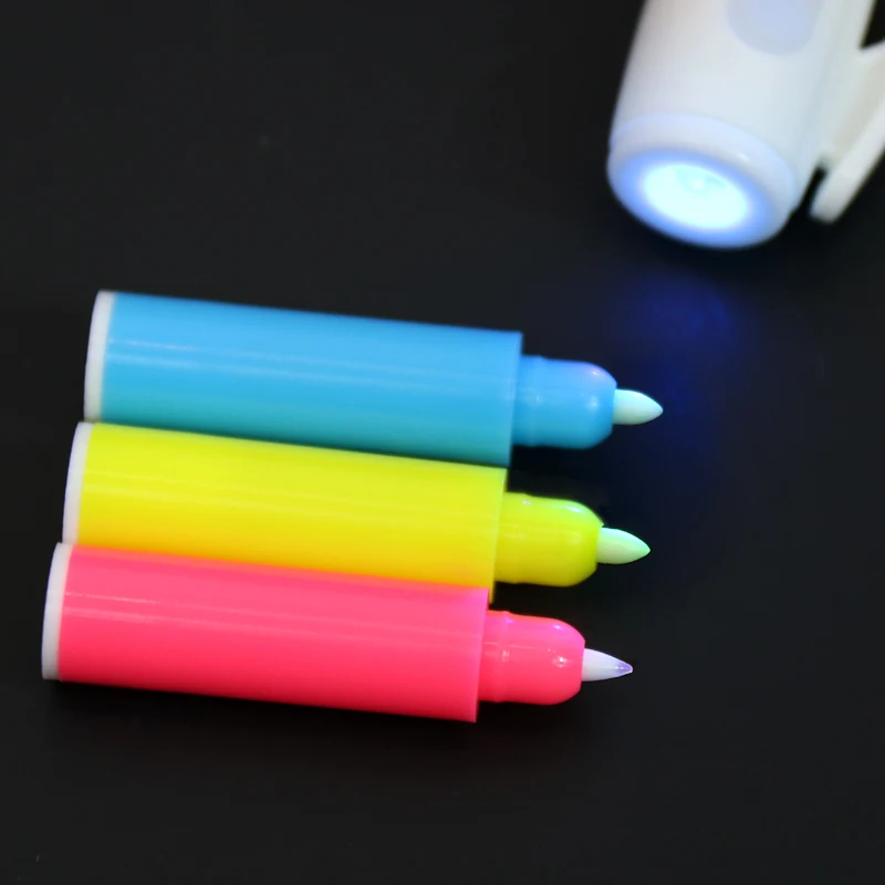 magic pen with uv light 3 colors invisible ink fabric paint tools spy secret messages kids drawing toys spy pen marker