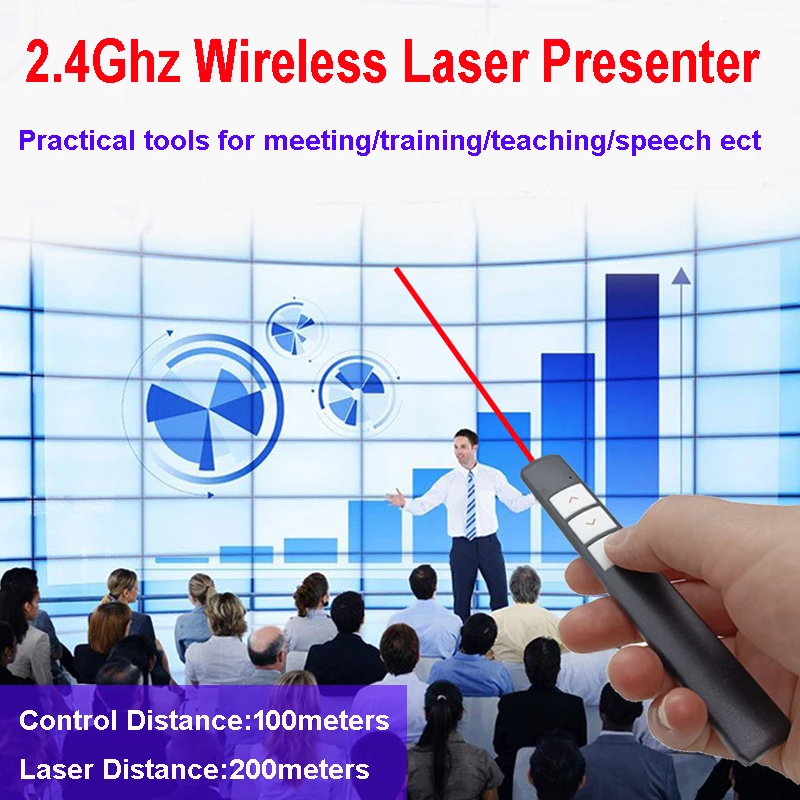 Long Control Distance Wireless Presenter Pen USB Red Laser Pointer Remote Control Power Point Presenter Wireless PPT Presenter