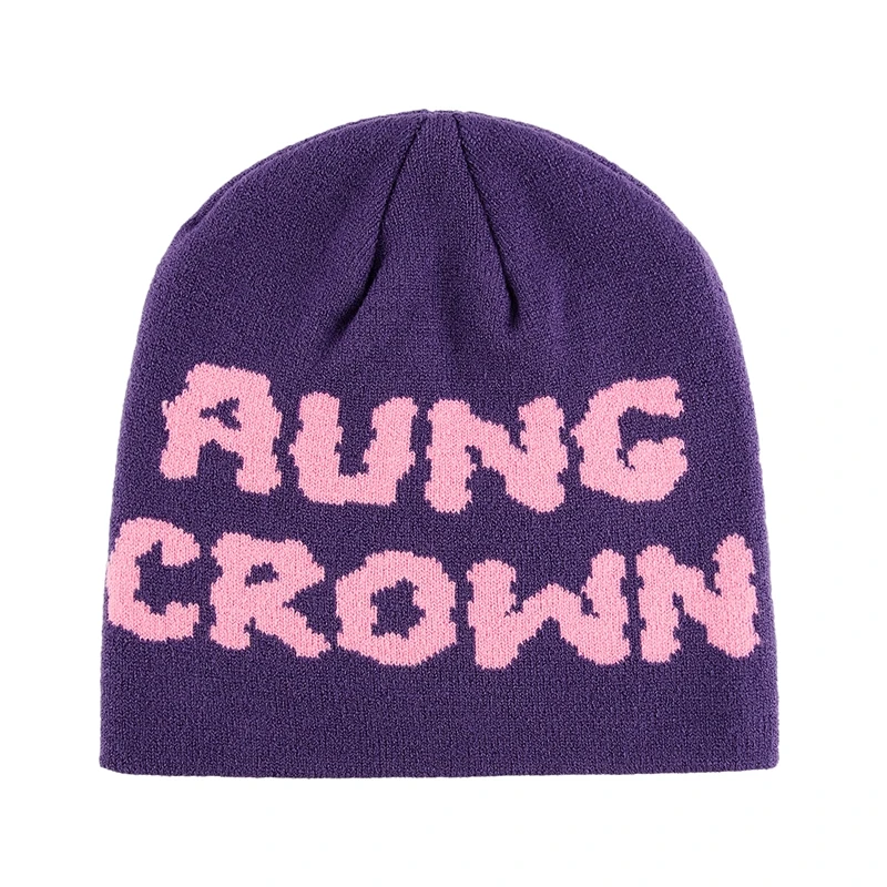 Letter Jacquard Pattern Beanies Custom Logo All Over Print Designer Unisex Graphic No Cuff Knit Winter Beanie Hats