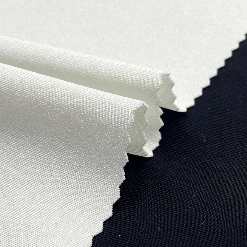 New design shiny white nylon spandex fabric recycled stretch fabric for swimwear  women bikini sexy swimsuit