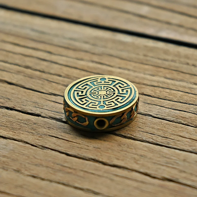 TZ-H 10PCS Handmade Nepalese Buddhist Tibetan Brass Metal & Clay Loose Craft Beads for Necklace Jewelry Making DIY Flat Round