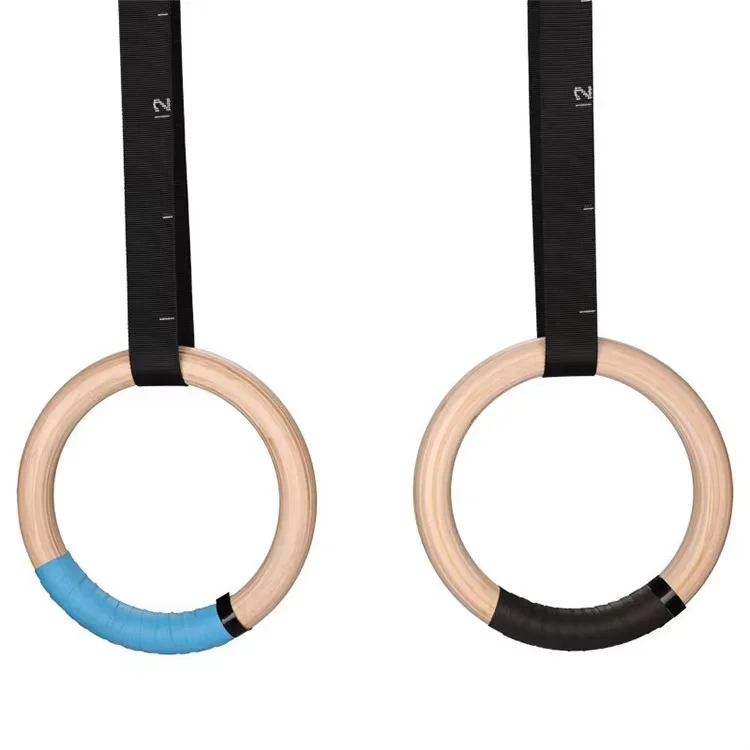 Gymnastics Rings 32mm Wooden Rings with Adjustable Long Straps with Scale Non-Slip Gym Rings for Home Gym