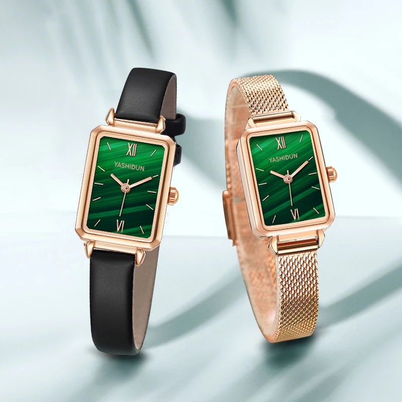 HOT Little Green Table square Plate Ladies Watch Waterproof Quartz Restoring Ancient Ways with Malachite Female Skin