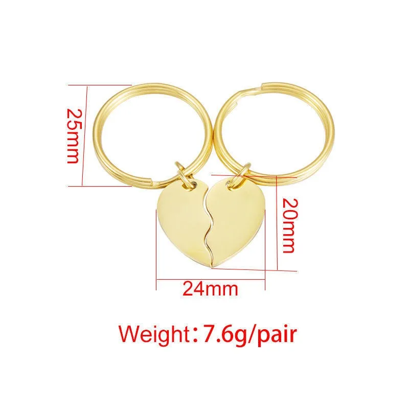 Engraved Blank Stainless Steel Heart Double Key Chain Dual Couple Keychain Pair Heart Couple Laser Logo Keychains Tag Love Gift