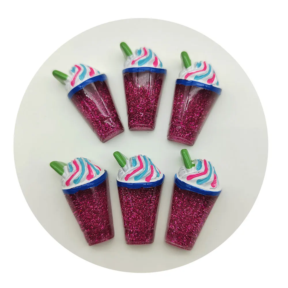 100pcs Simulation Glitter Resin Drink Bottle Figurine Mini Cup Food Crafts Flatback Cabochon Decor Earring Keychain Accessories