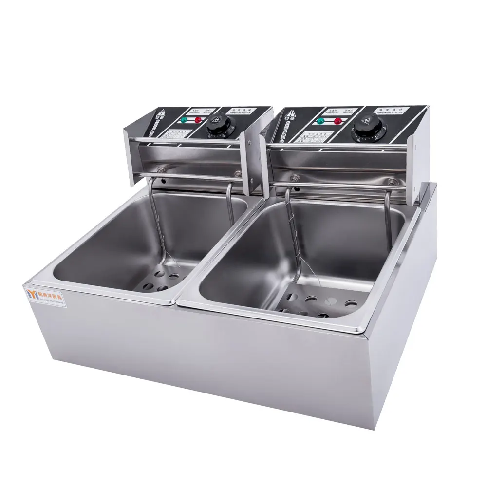 6L+6L Commercial Countertop with Removable Baskets Stainless Steel Restaurant 2 Baskets Double Tank Fryer