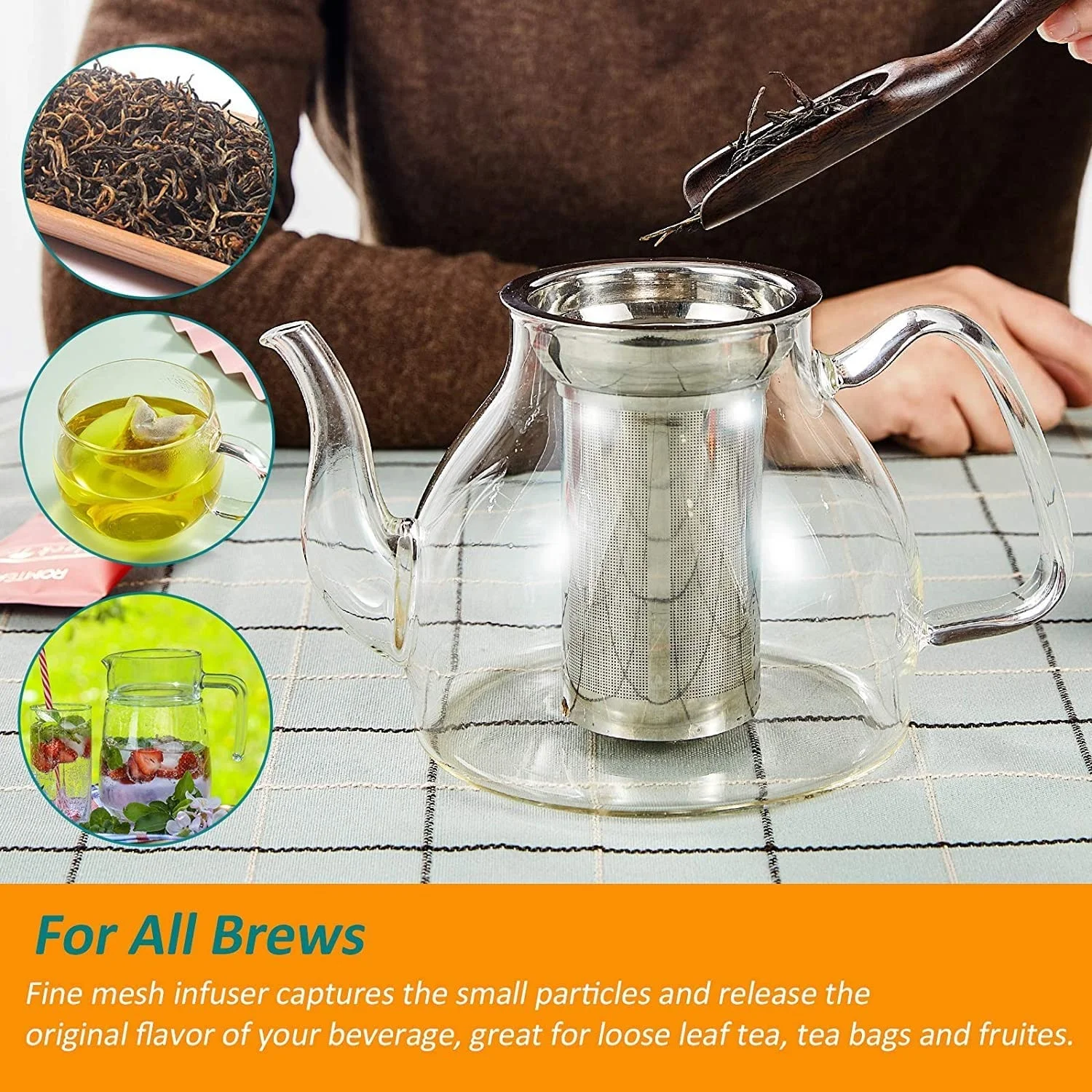40 oz borosilicate glass tea pot water glass pitcher glass kettle with stainless steel infuser