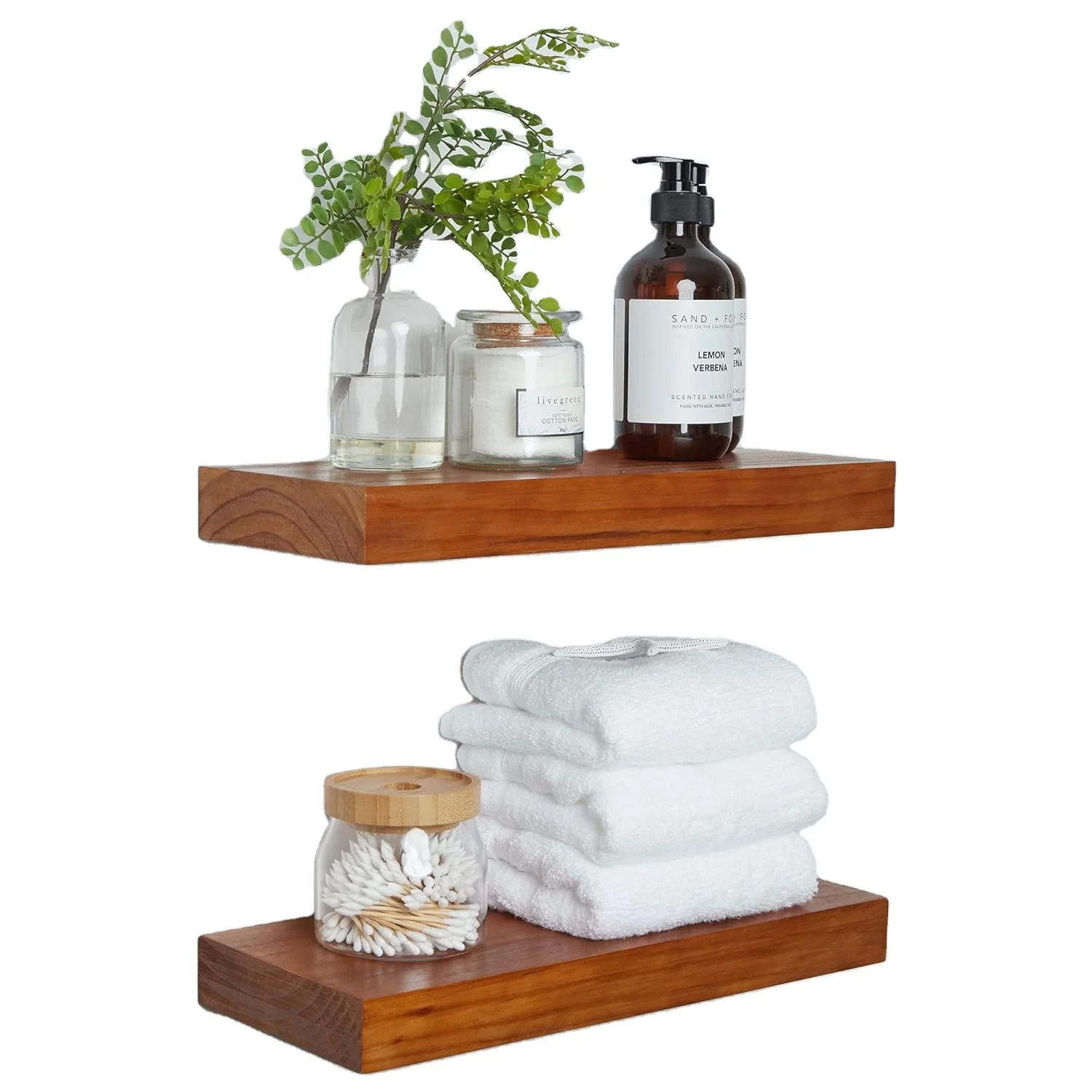 Solid Wood Wall Shelves with Enhanced One-Piece Brackets for Kitchen/Bathroom/Bedroom/Living Room Storage,