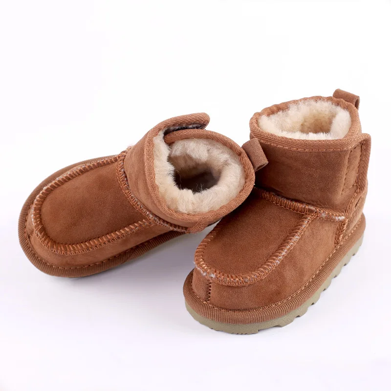 Baby Snow Boots for boys and girls Kids Sheepskin Real Fur Shoes Children Geanuine Leather