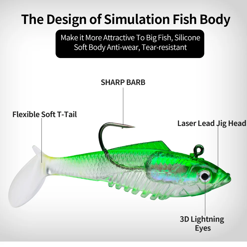 T-Tail Soft Baits JIG head 19g Soft Swimbait Wobblers Lure Jigging Soft Bait Fishing Lures