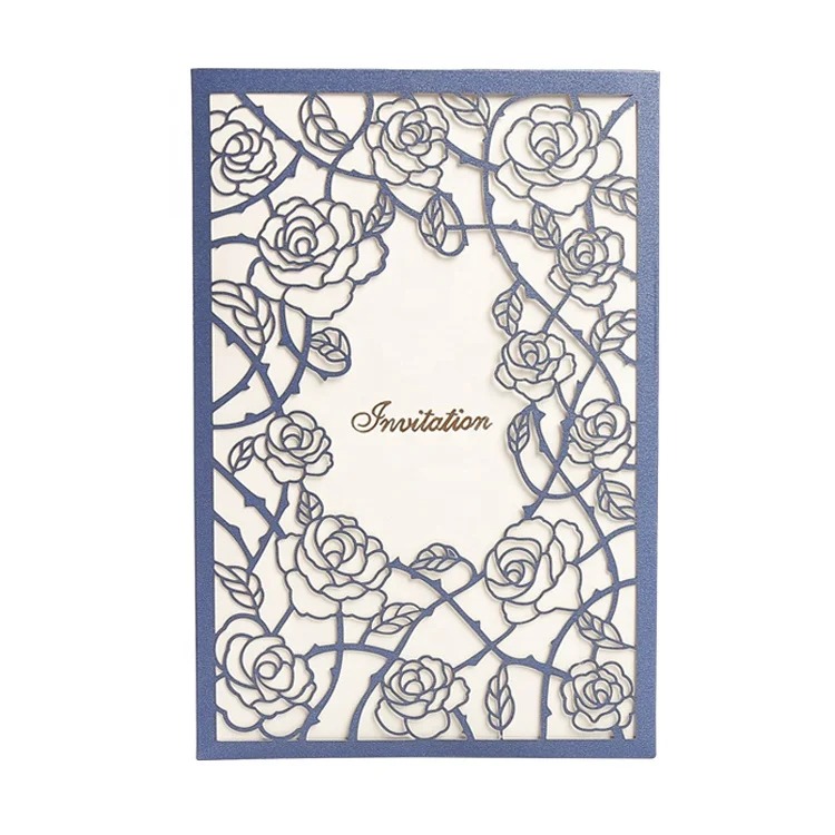 
Korean style rsvp wedding invitations blue rose laser cut wedding invitations 