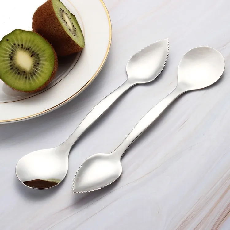 Multifunction Food Grade Stainless Steel 2 in 1 Scraping Digging Ball Fruit Mud Carving Knife Scoop Kiwi Fruit Spoon