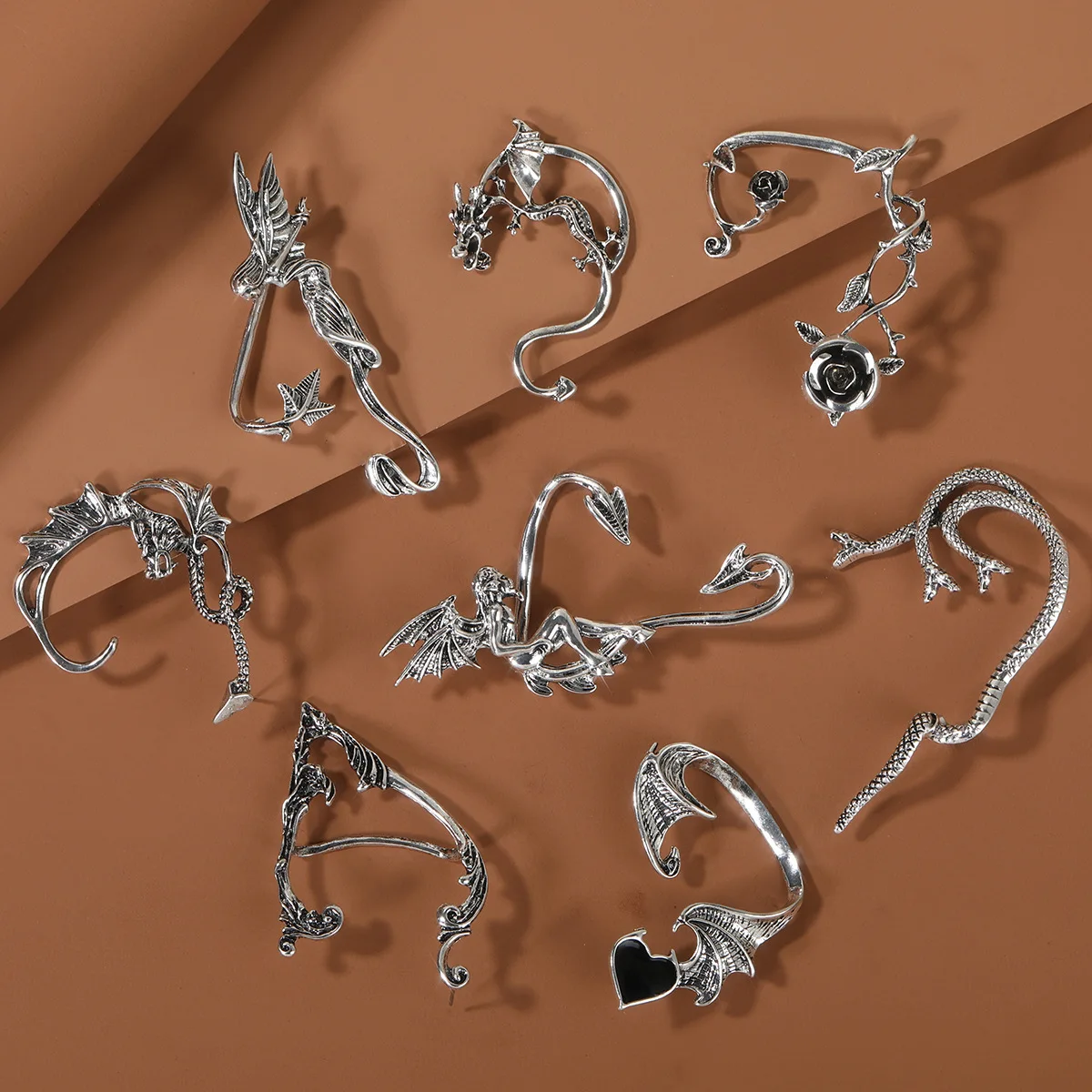 Vintage Cuff Wraps Climber Earrings Non Piercing For Women Snake Flower Heart Silver Ear Clip Wrap