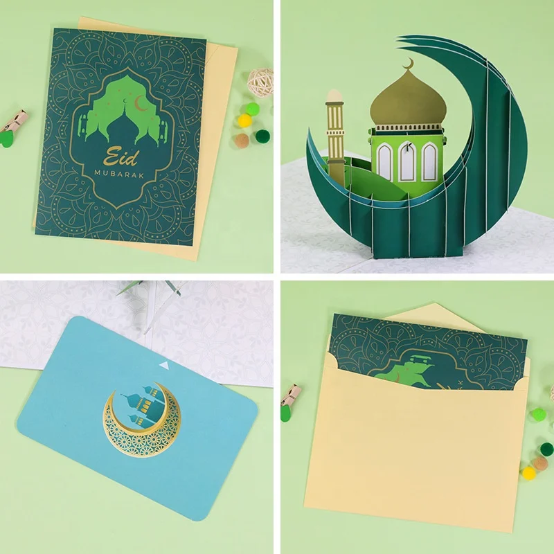 2023 Ramadan 3D eid mubarak card with envelope accept customize blank greeting card Thanksgiving Card