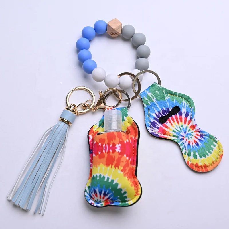 New 4pcs Set Silicone Bead Bracelet Keyring Self Defense Keychain 30ml Spray Bottle Holder Keychain for Women